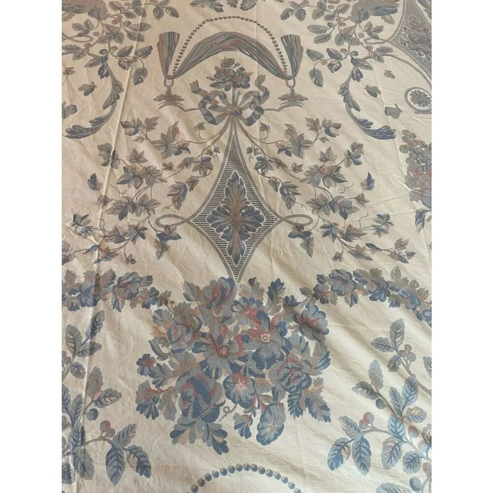 Williamsburg Crown vintage Colonial Flat sheet green blue urns floral ribbons
